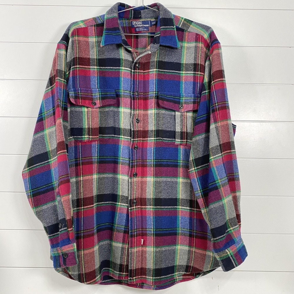 Polo Ralph Lauren Shirt Mens XXL Plaid Wool Blend Long Sleeve Flannel Multicolor